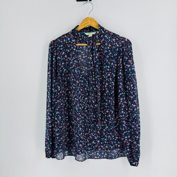 Boden Tops - Boden Dark Sheer‎ Floral Tie Neck Blouse Multicolor Long Sleeve Black Size US 14